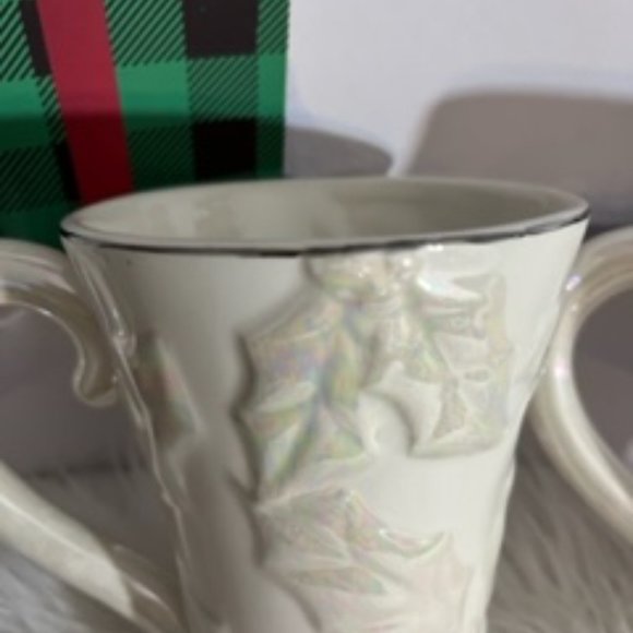 2 Christmas Morning Coffee Mugs, Holly Motif, Bella Cassa by Ganz - Picture 3 of 5